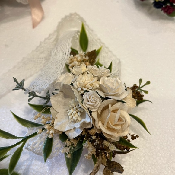 Wedding-Flower girl basket, headband, 2 mother of the bride/groom wrist corsages - Picture 5 of 9